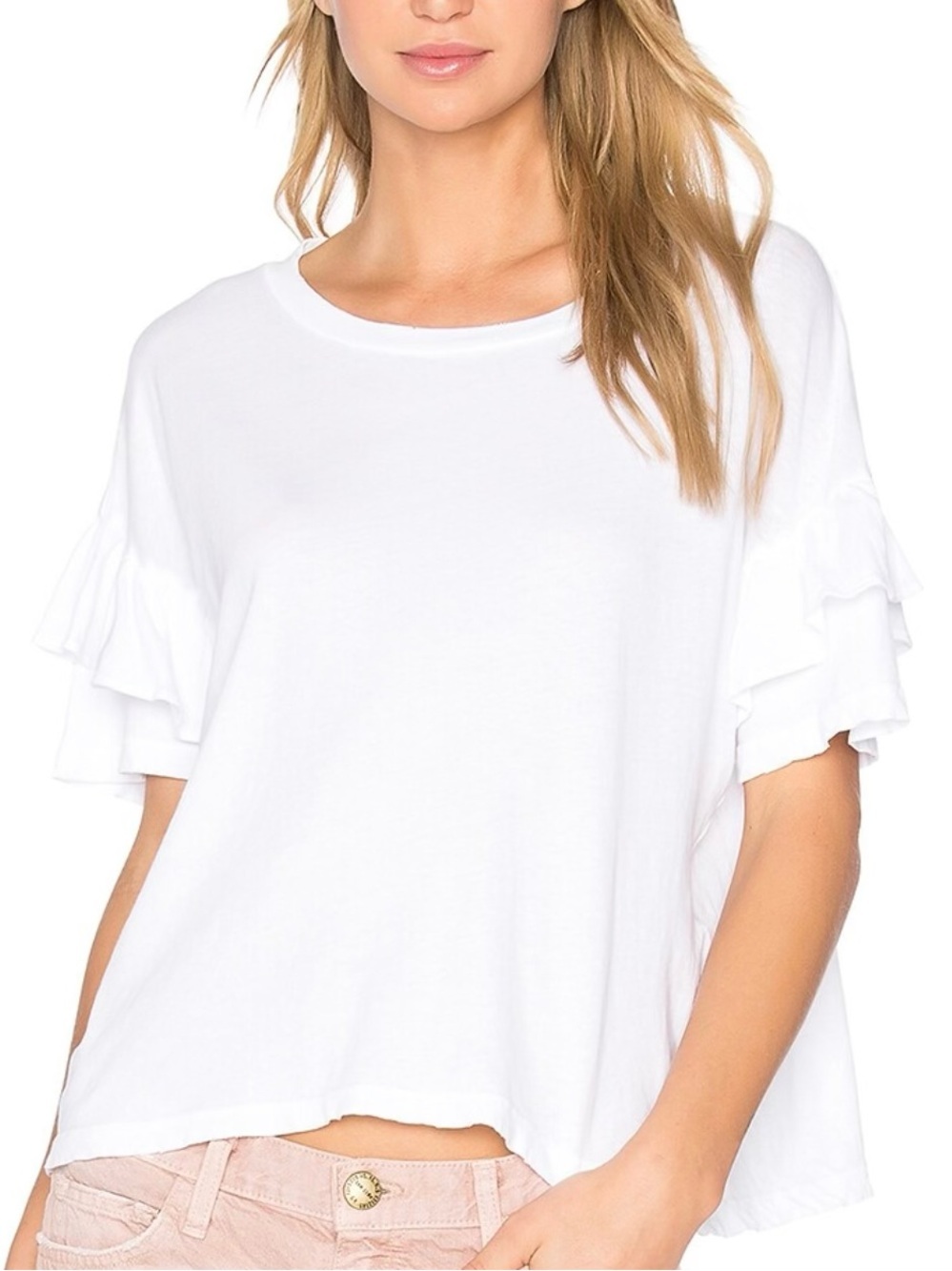 Current/Elliott Ruffle Roadie Tee Sugar White Ruffle Sleeve S